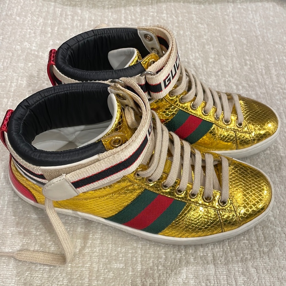 Gucci Ace gold snake embossed mid tops